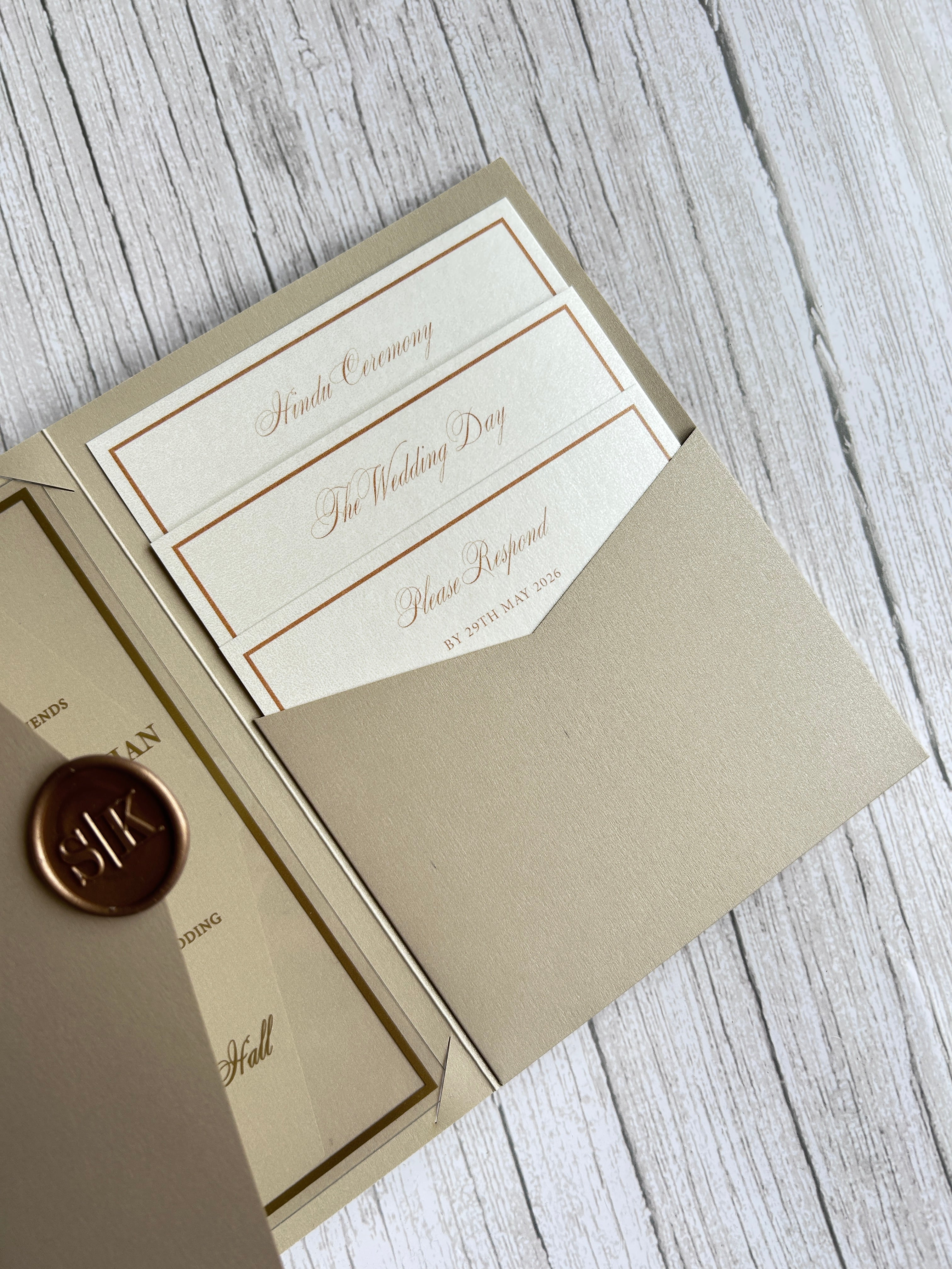 Luxury Gold Foiled Acrylic Pocketfold Wedding Invitation Suite with Stacked Inserts thumbnail 6