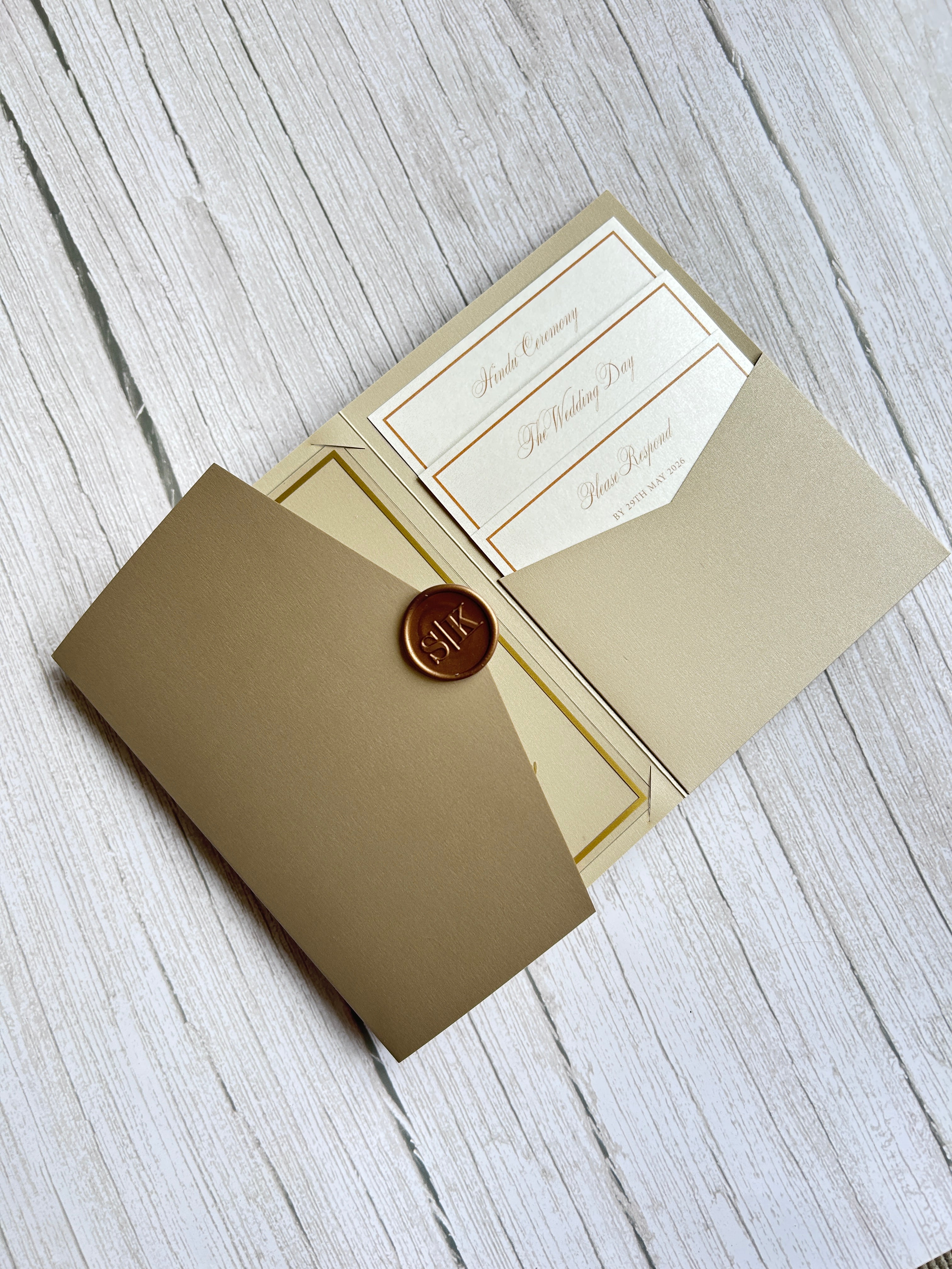 Luxury Gold Foiled Acrylic Pocketfold Wedding Invitation Suite with Stacked Inserts thumbnail 7