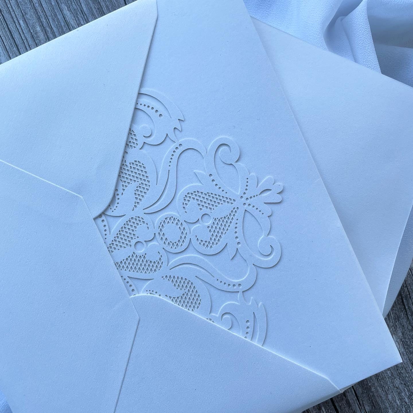 Acrylic Floral Wedding Invitation inside Lasercut Pocketfold with Matching Inserts thumbnail 4