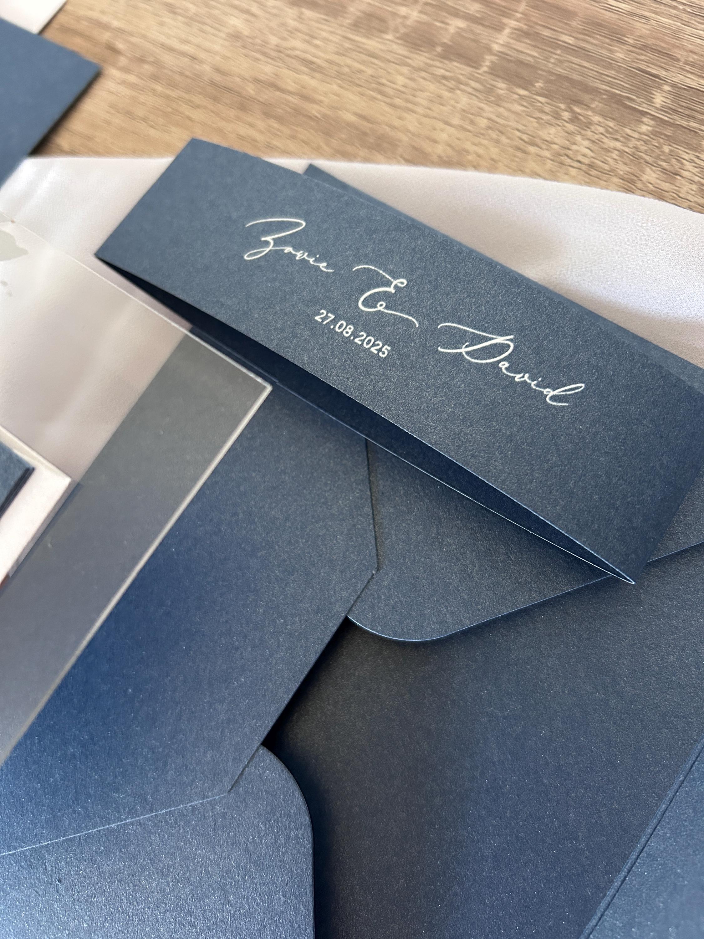 Navy & Clear Acrylic Wedding Invitation | Green Foliage, Elegant Suite thumbnail 7