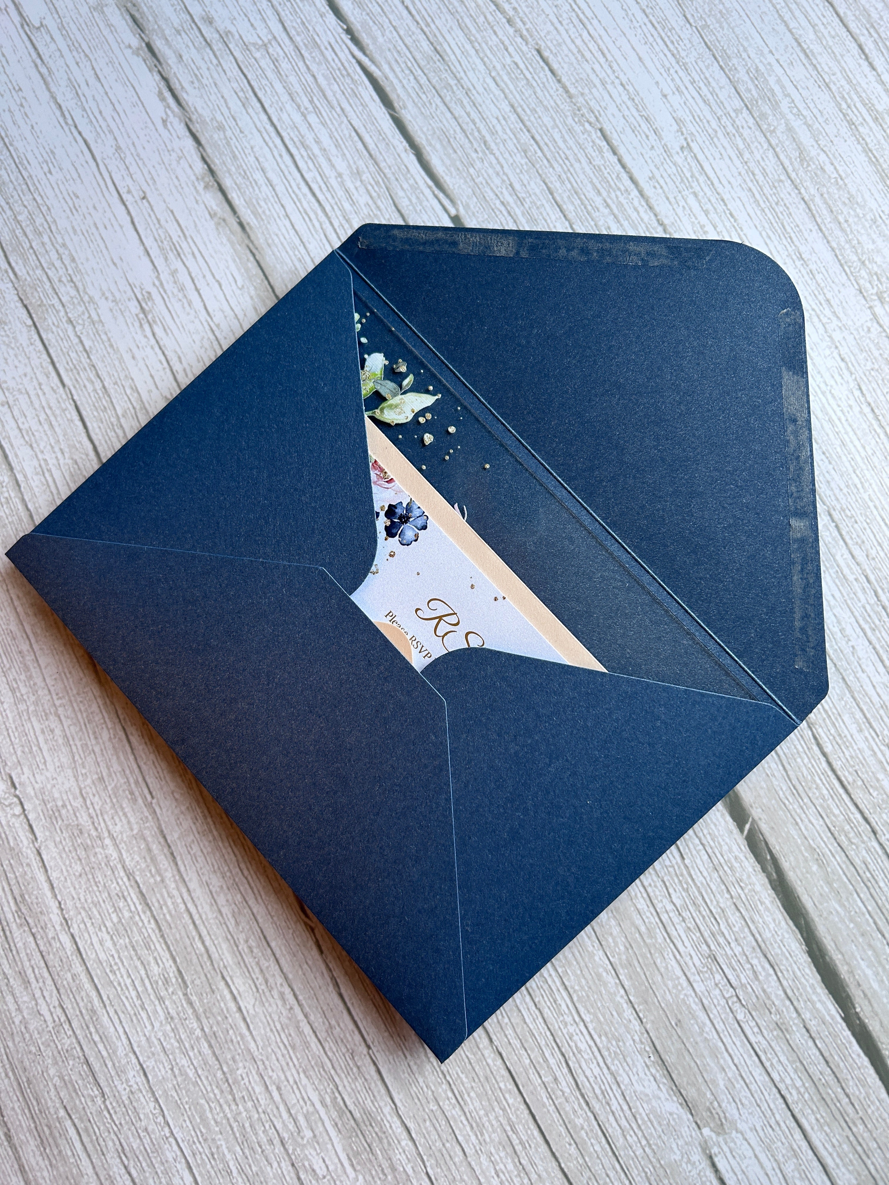 Navy & Blush Acrylic Wedding Invitation with Foiled Inserts thumbnail 7