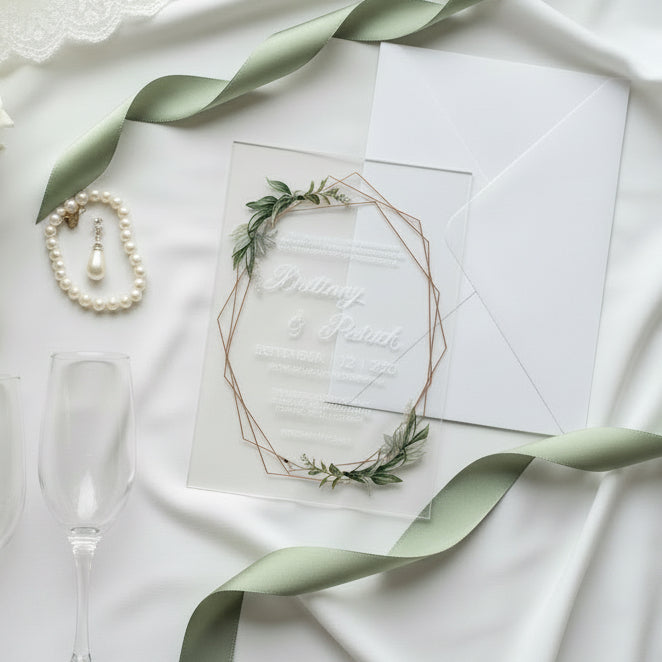 Geometric Eucalyptus Acrylic Wedding Invitation image 1