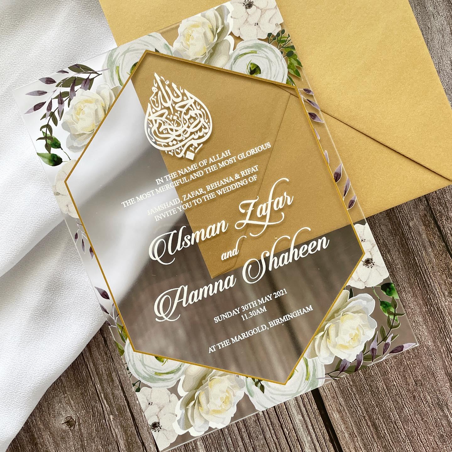 1mm Frosted Acrylic Wedding Invitation with removable emblem & matching inserts thumbnail 2