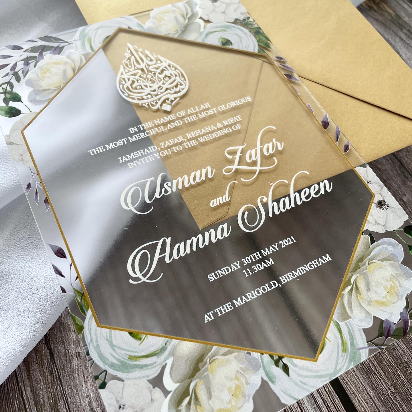 1mm Frosted Acrylic Wedding Invitation with removable emblem & matching inserts thumbnail 3