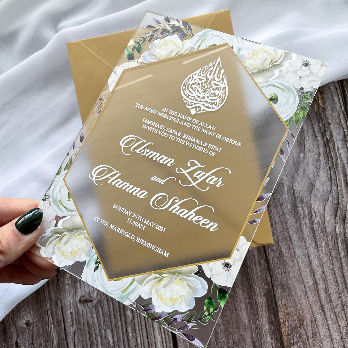 1mm Frosted Acrylic Wedding Invitation with removable emblem & matching inserts thumbnail 4