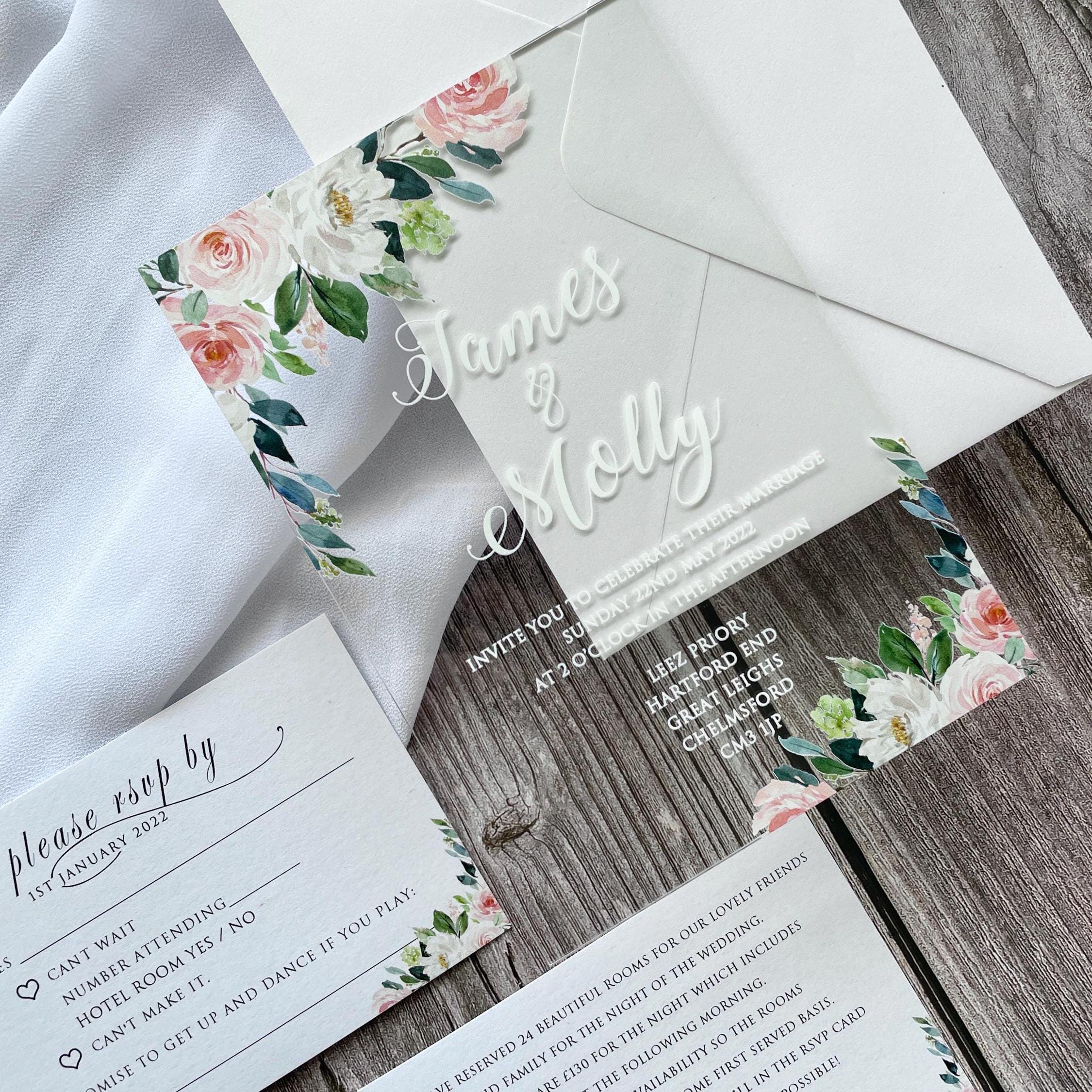 Floral Acrylic Wedding Invitation | Blush Pink, White, & Green image 1