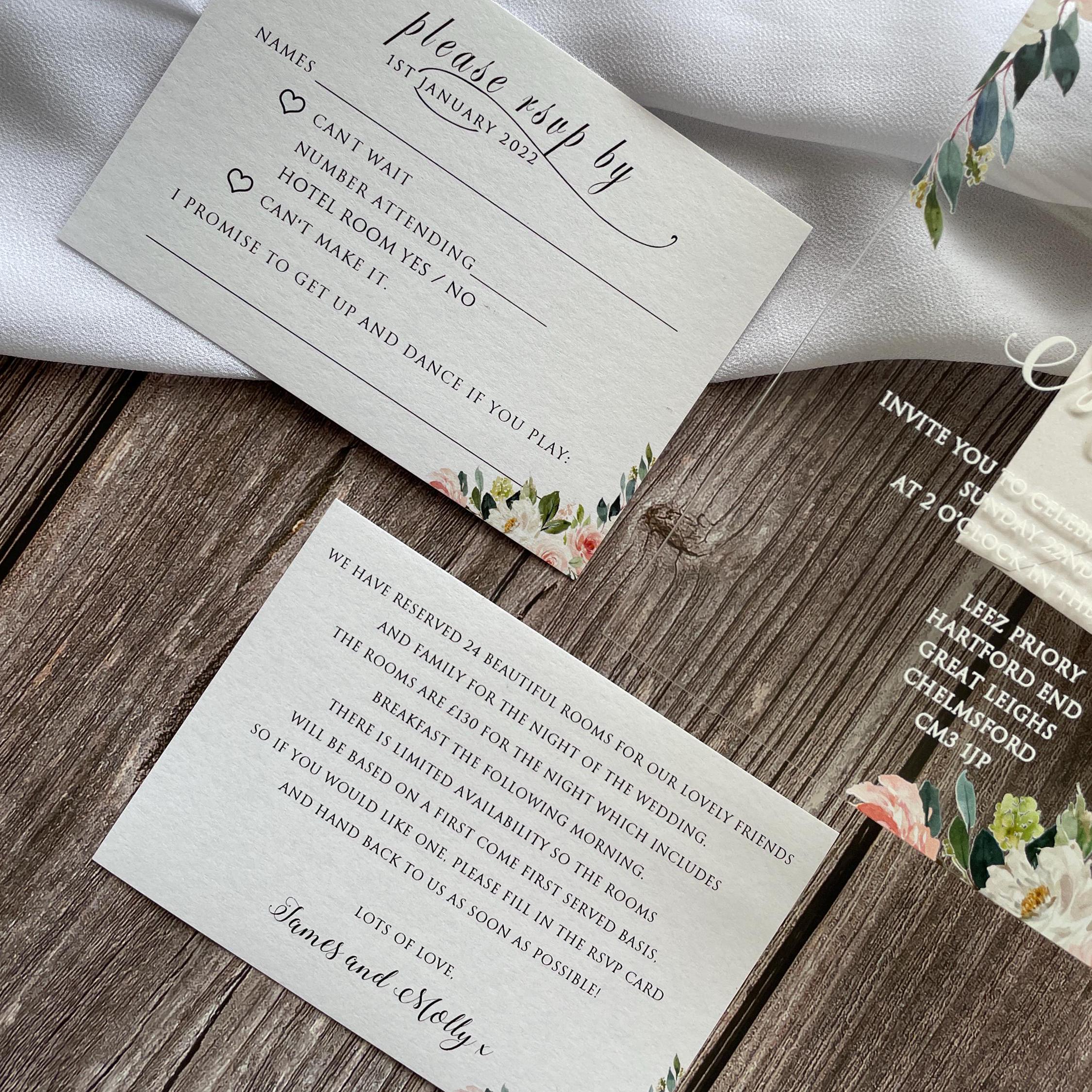 Floral Acrylic Wedding Invitation | Blush Pink, White, & Green thumbnail 3