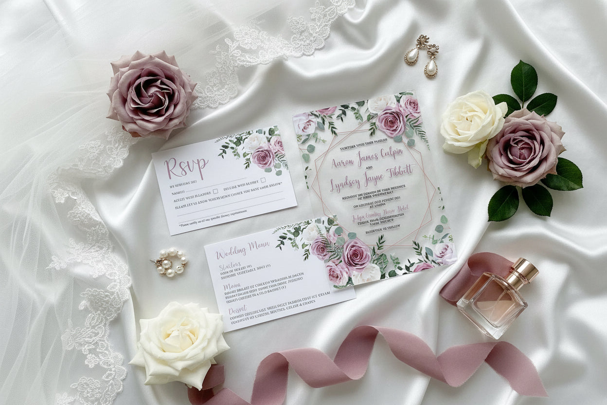 Blush Pink Floral Acrylic Wedding Invitation image 1