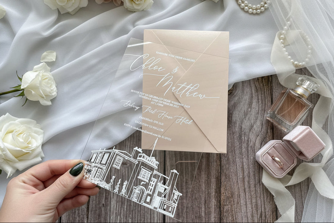 Wedding Venue Illustration Acrylic Wedding Invitation image 1