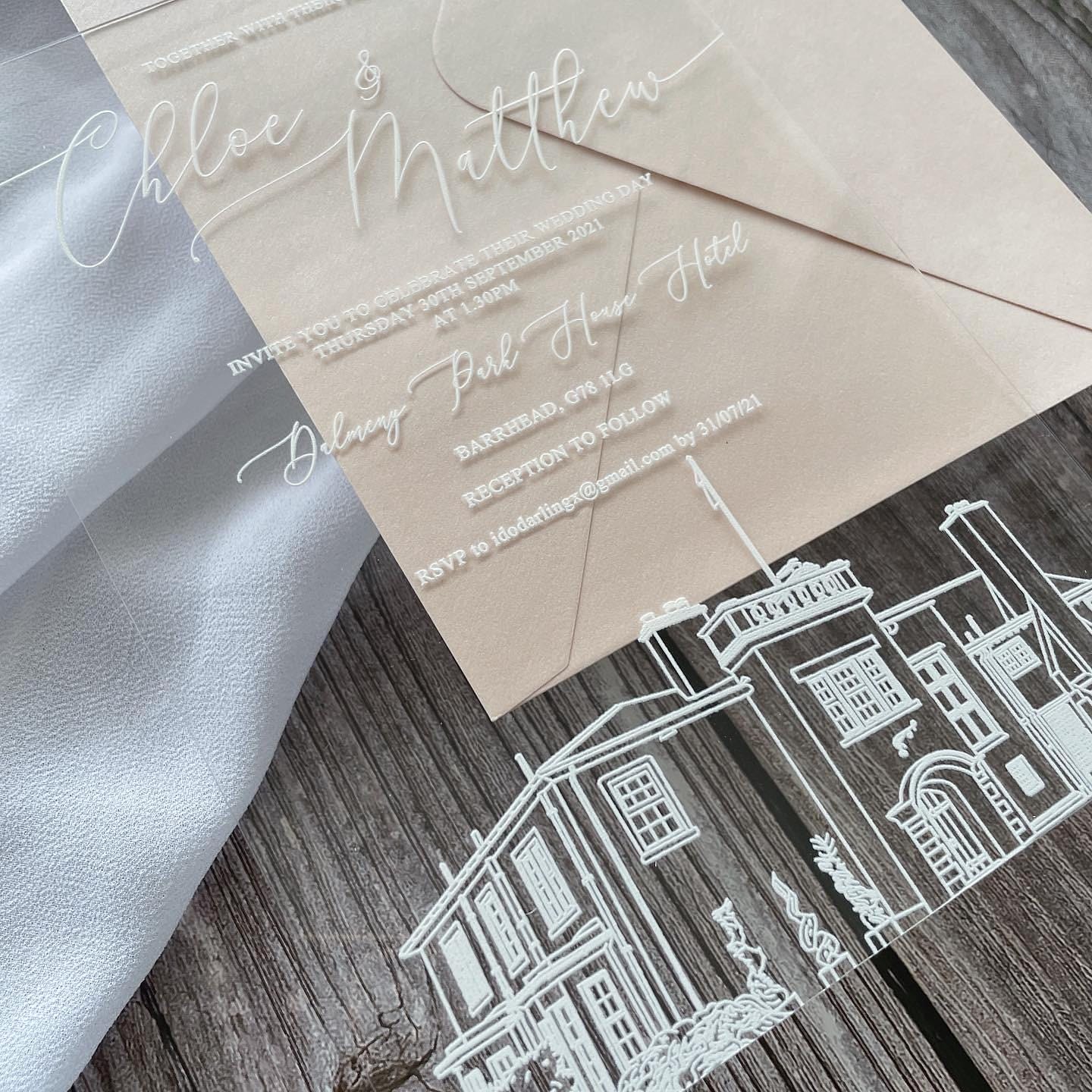 Wedding Venue Illustration Acrylic Wedding Invitation thumbnail 2