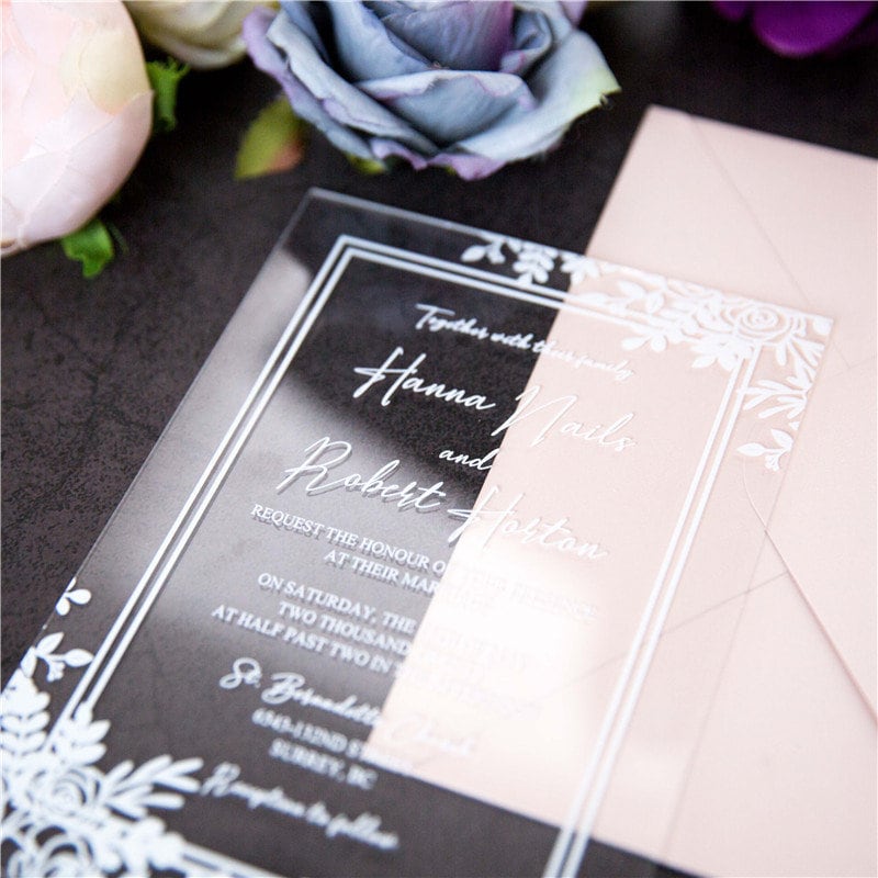 Clear Acrylic Wedding Invitation, Modern Elegant Invite image 1