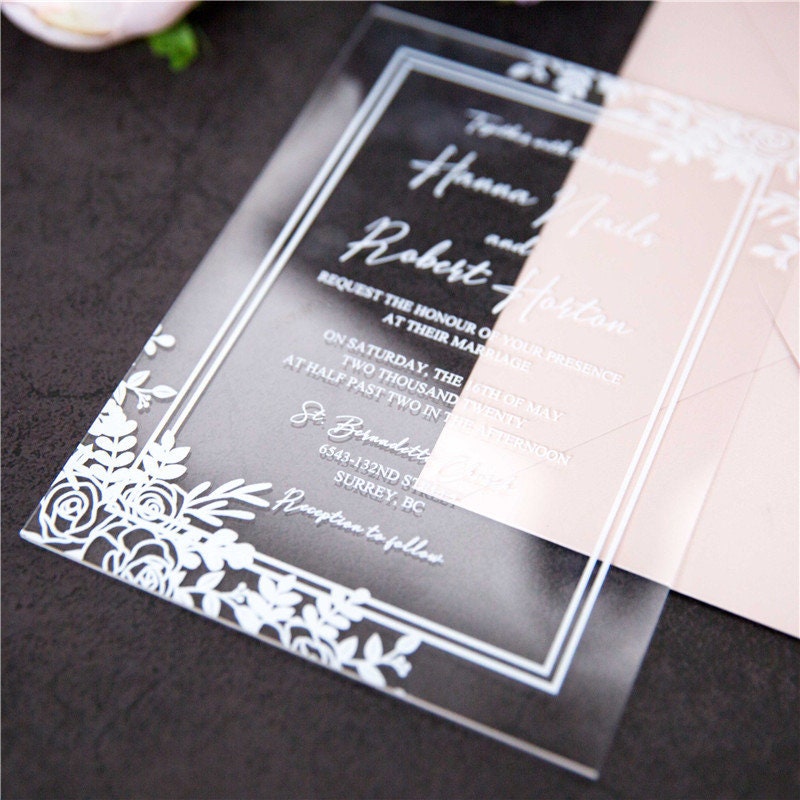 Clear Acrylic Wedding Invitation, Modern Elegant Invite thumbnail 4