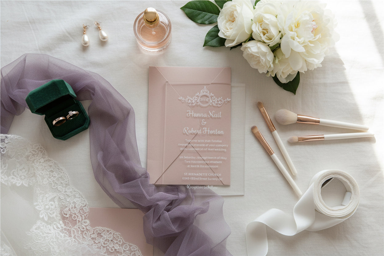 Simplistic Clear & White Acrylic Wedding Invitation image 1
