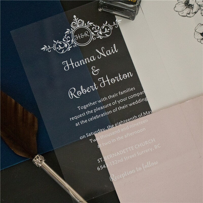 Simplistic Clear & White Acrylic Wedding Invitation thumbnail 2