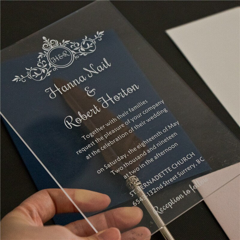 Simplistic Clear & White Acrylic Wedding Invitation thumbnail 3