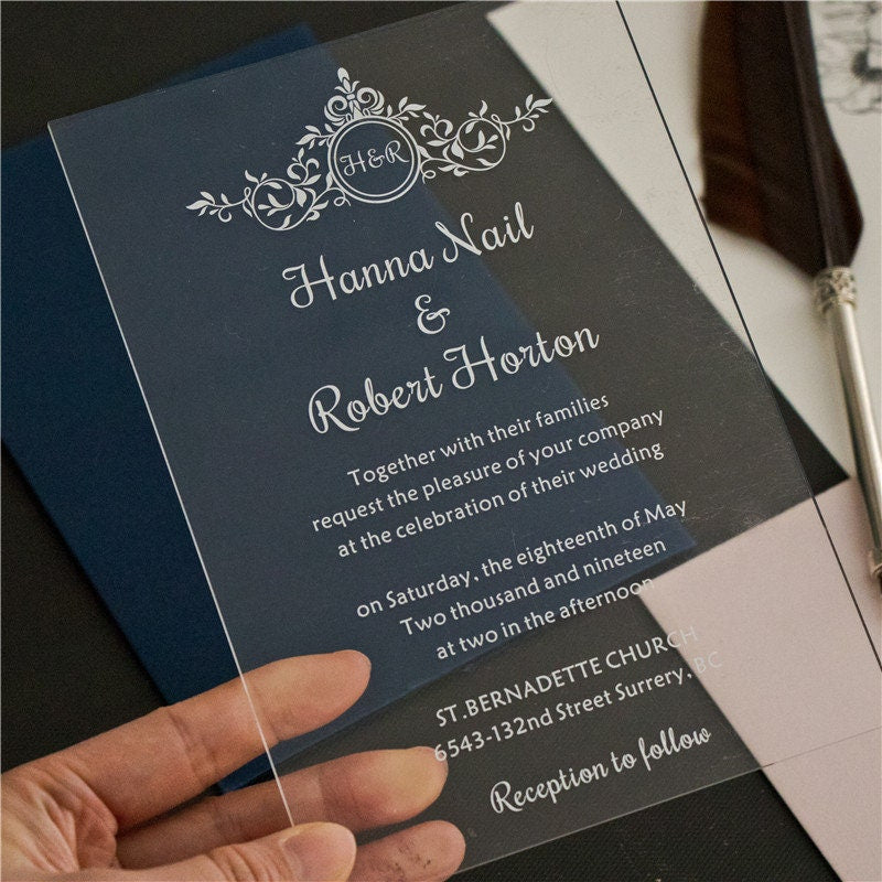 Simplistic Clear & White Acrylic Wedding Invitation thumbnail 4