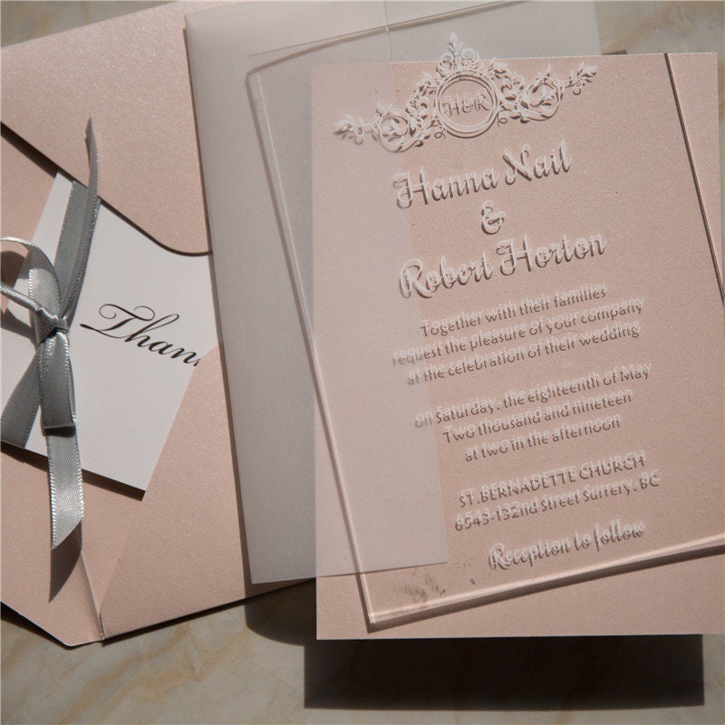 Simplistic Clear & White Acrylic Wedding Invitation thumbnail 5