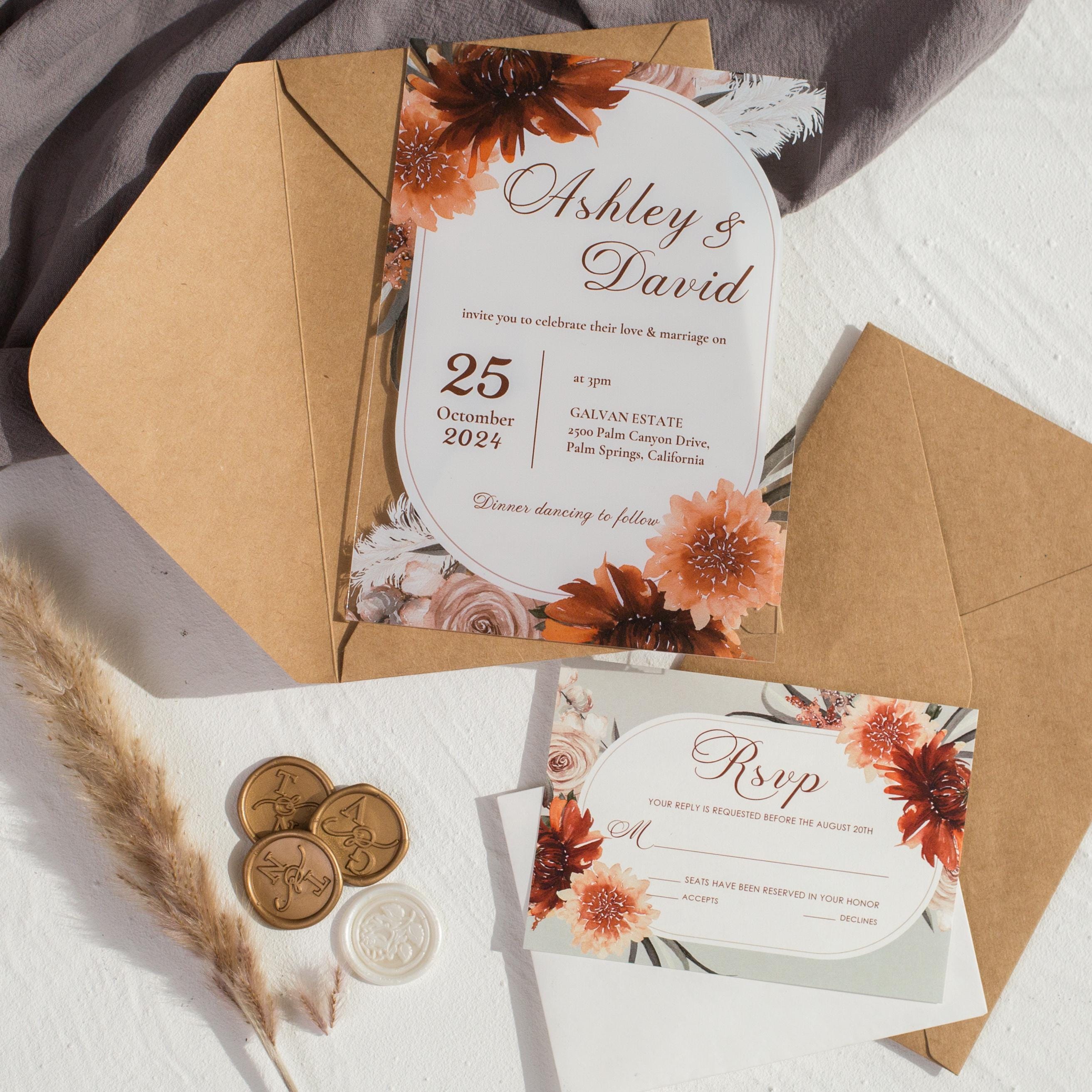 Burnt Orange Floral Acrylic Wedding Invitation | Autumn Theme thumbnail 4
