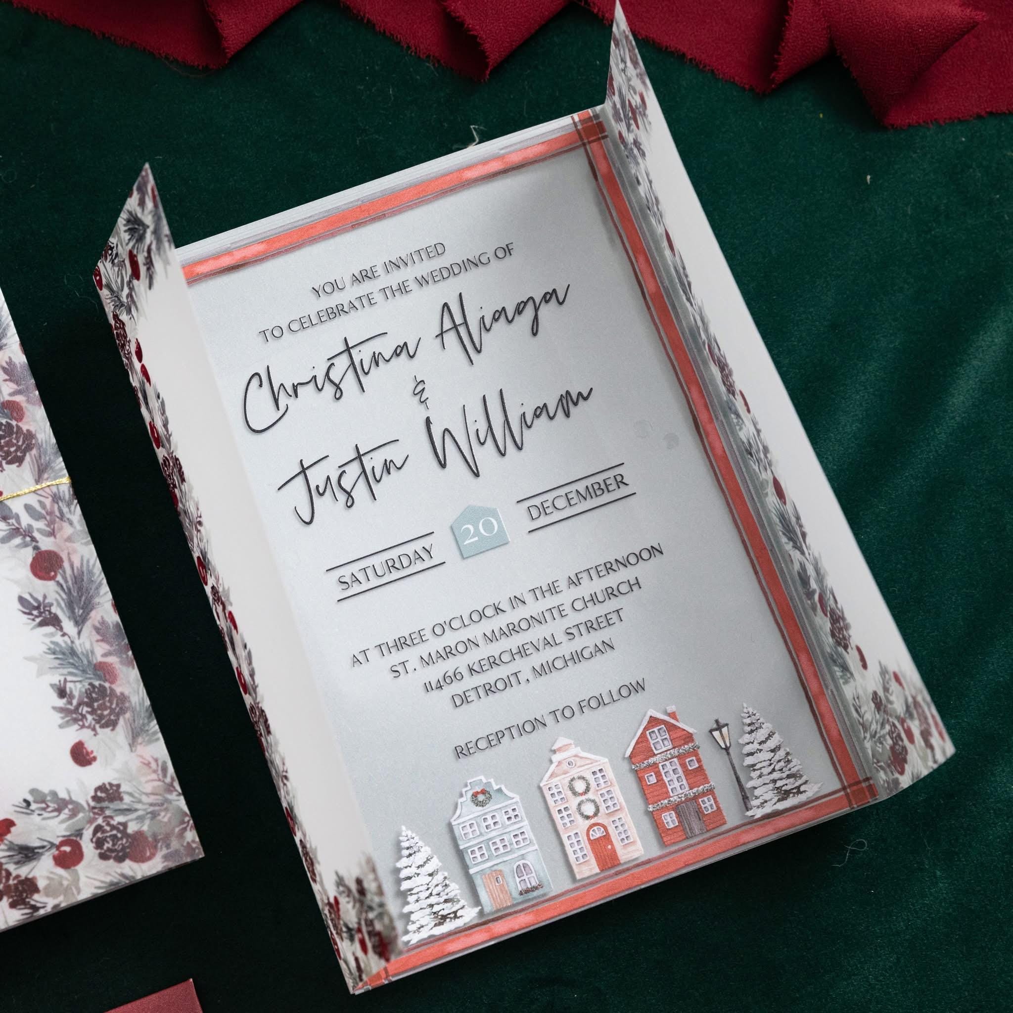 Acrylic Winter Wedding Invitation | Vellum Gatefold, Gold Reindeer thumbnail 3