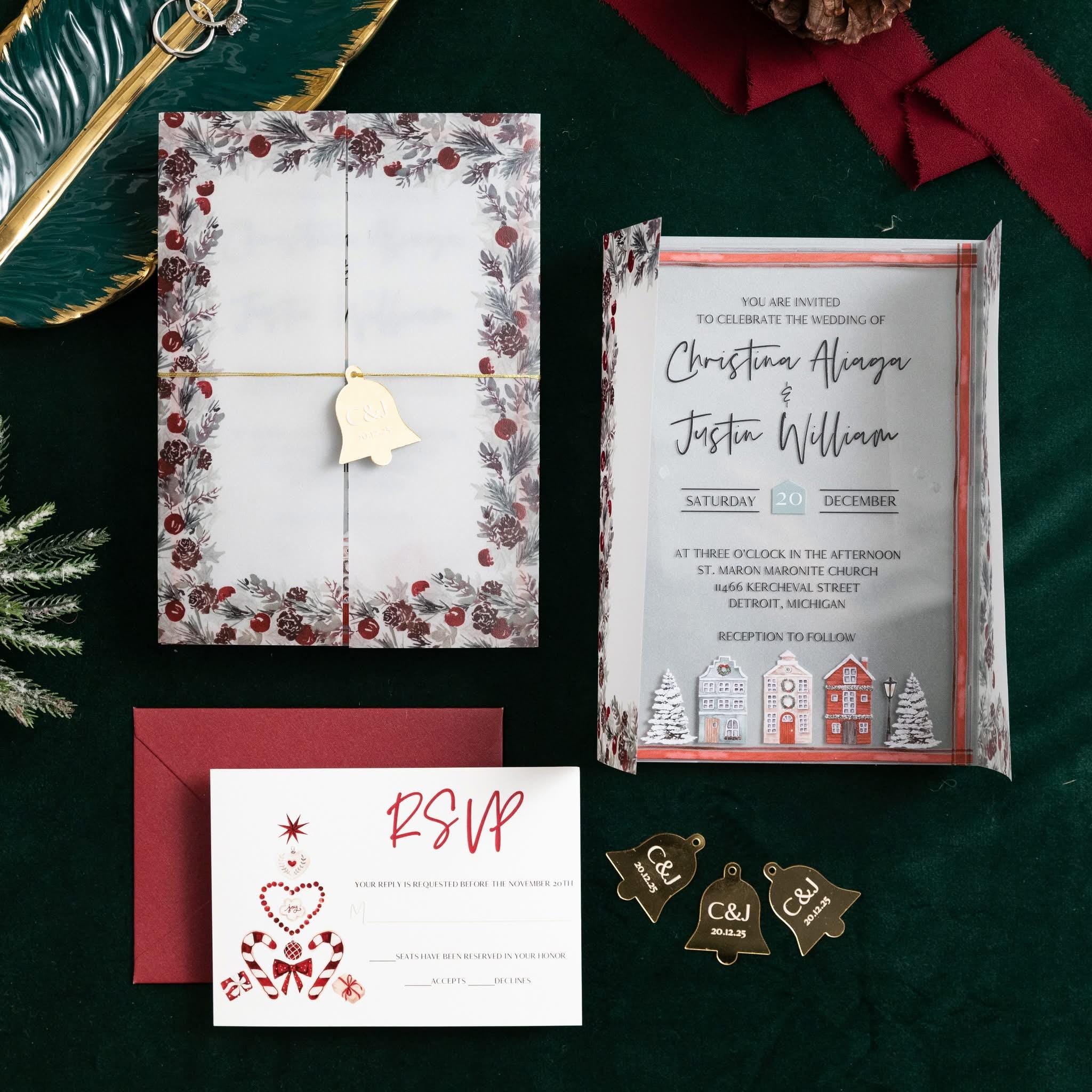 Acrylic Winter Wedding Invitation | Vellum Gatefold, Gold Reindeer thumbnail 4