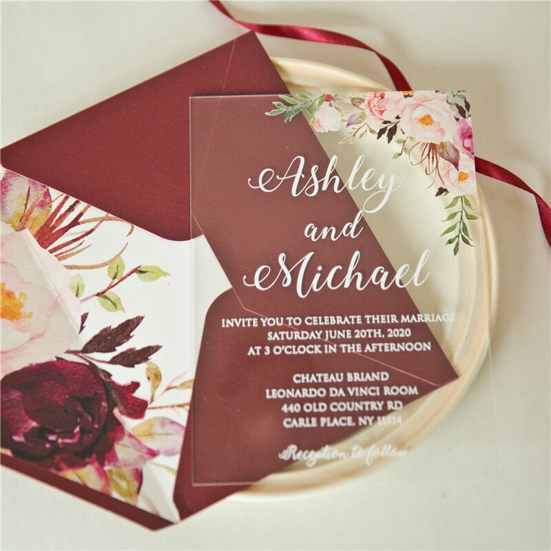 Acrylic Wedding Invitation: Clear Perspex with Pink Florals thumbnail 5