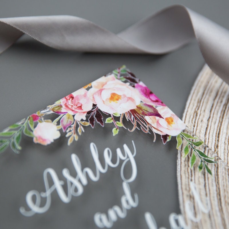 Acrylic Wedding Invitation: Clear Perspex with Pink Florals thumbnail 6