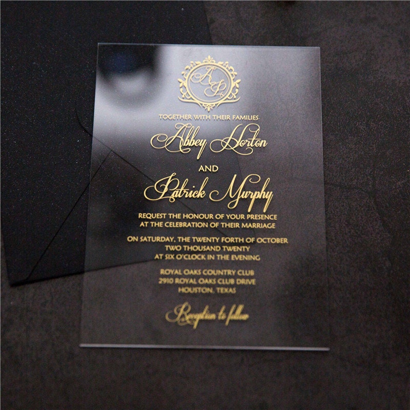 Acrylic Wedding Invitation: Clear Perspex with Gold Print thumbnail 3