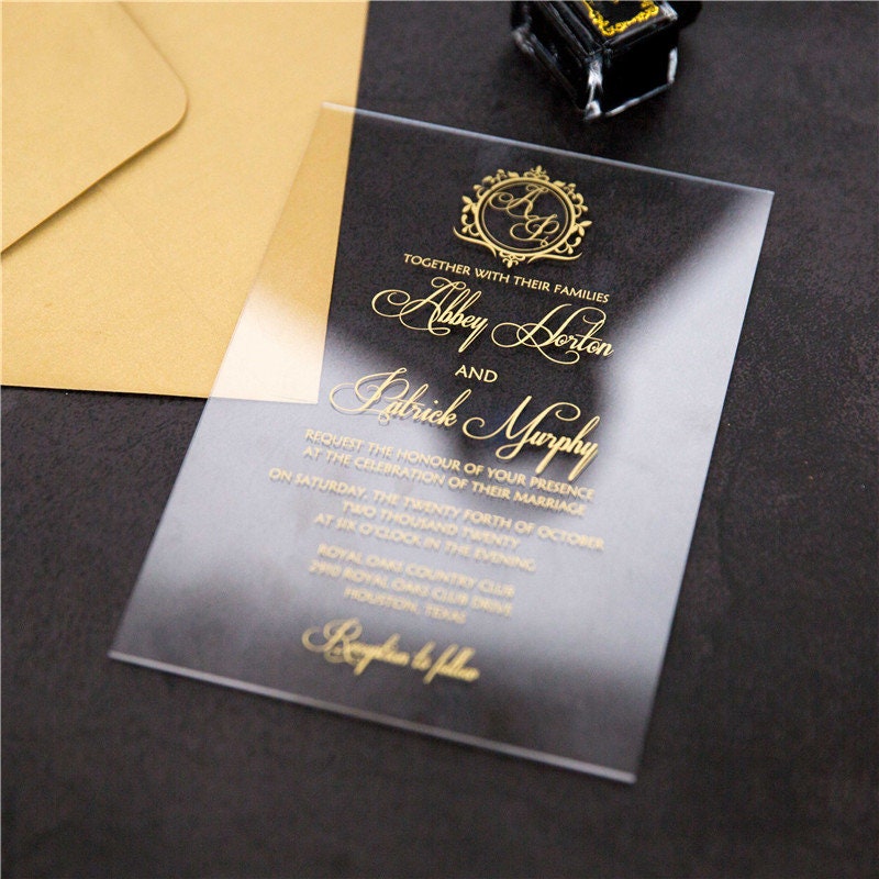 Acrylic Wedding Invitation: Clear Perspex with Gold Print thumbnail 4
