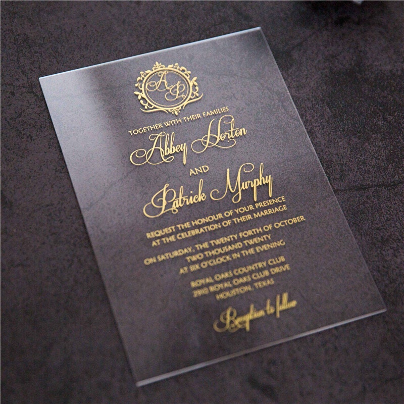 Acrylic Wedding Invitation: Clear Perspex with Gold Print thumbnail 6