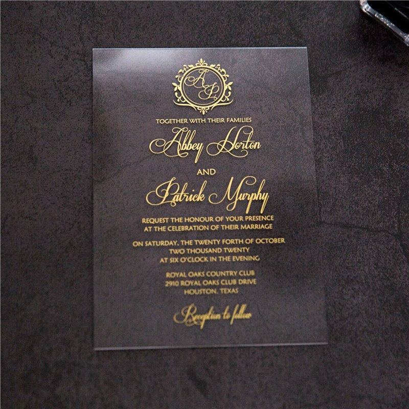 Acrylic Wedding Invitation: Clear Perspex with Gold Print thumbnail 7
