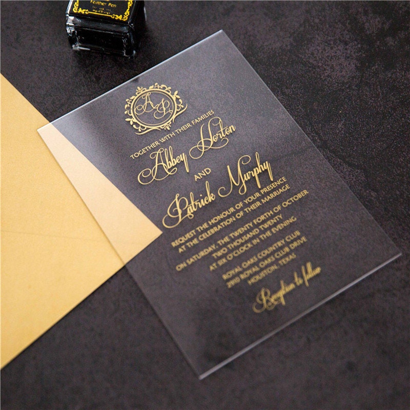 Acrylic Wedding Invitation: Clear Perspex with Gold Print thumbnail 8