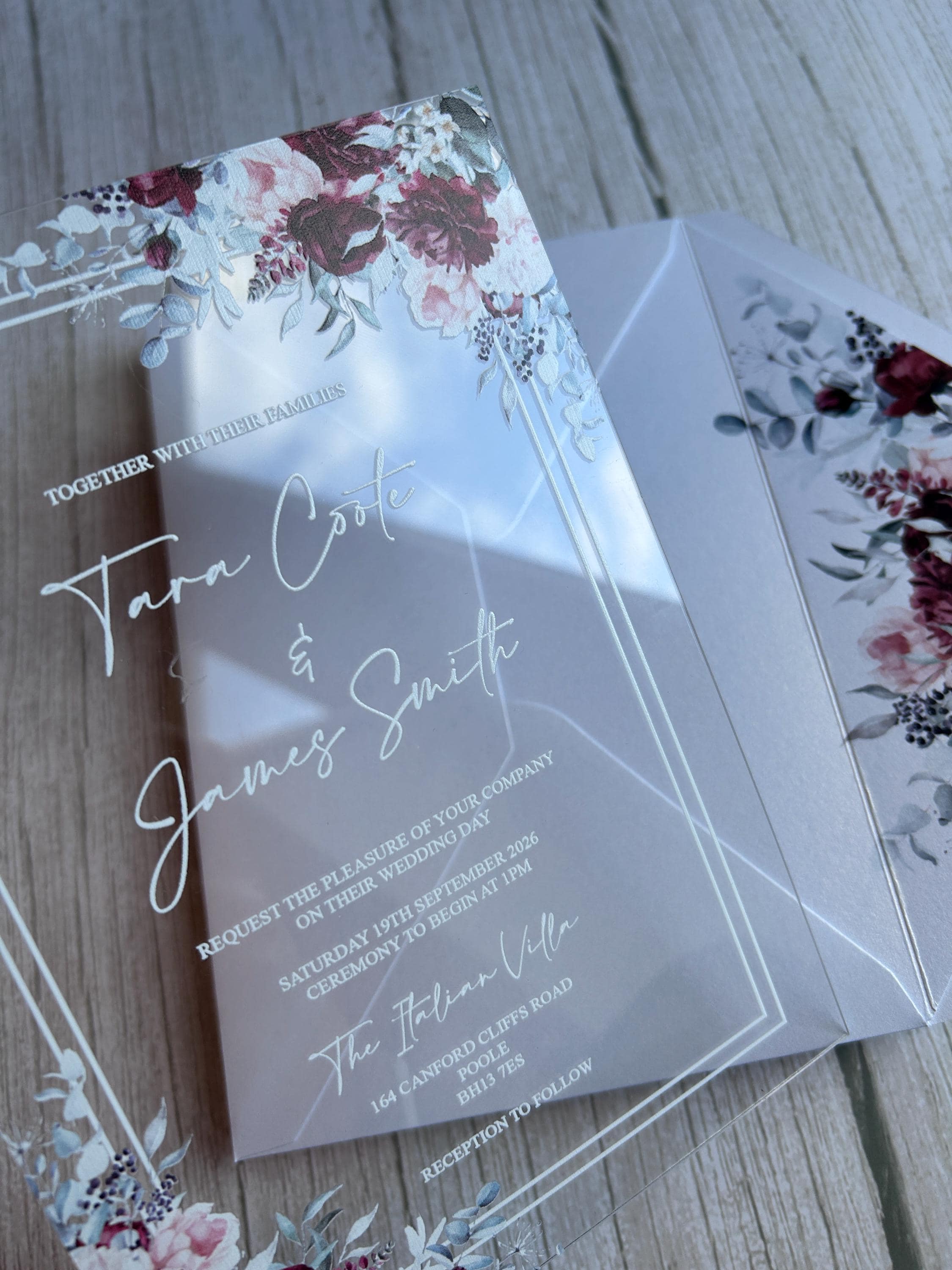 Acrylic Wedding Invitation with Wax Seal, Clear Floral Wedding Invite, Luxury Modern Wedding Stationery thumbnail 3