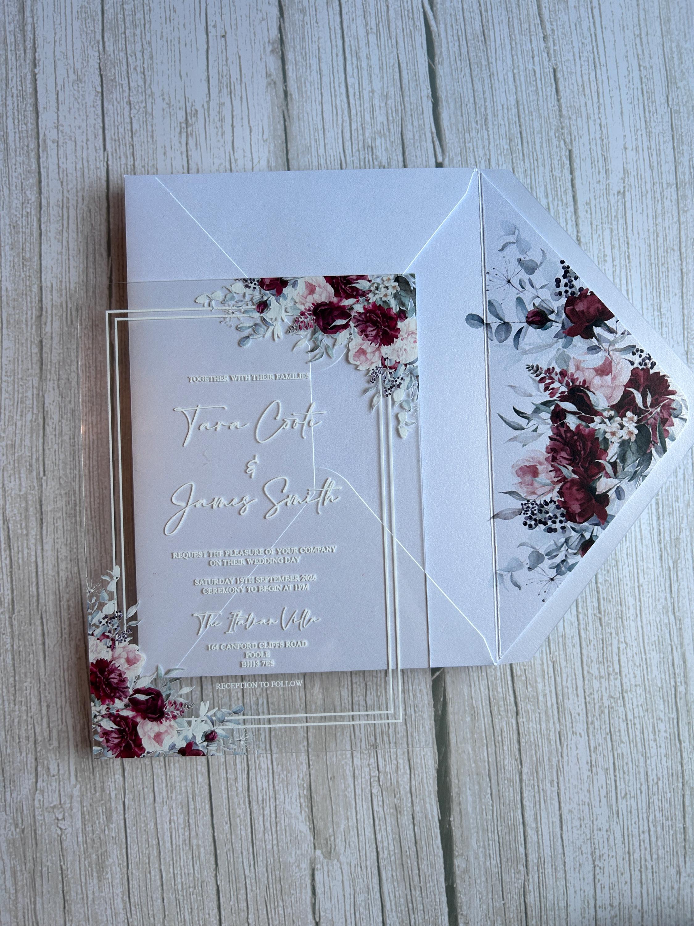 Acrylic Wedding Invitation with Wax Seal, Clear Floral Wedding Invite, Luxury Modern Wedding Stationery thumbnail 5