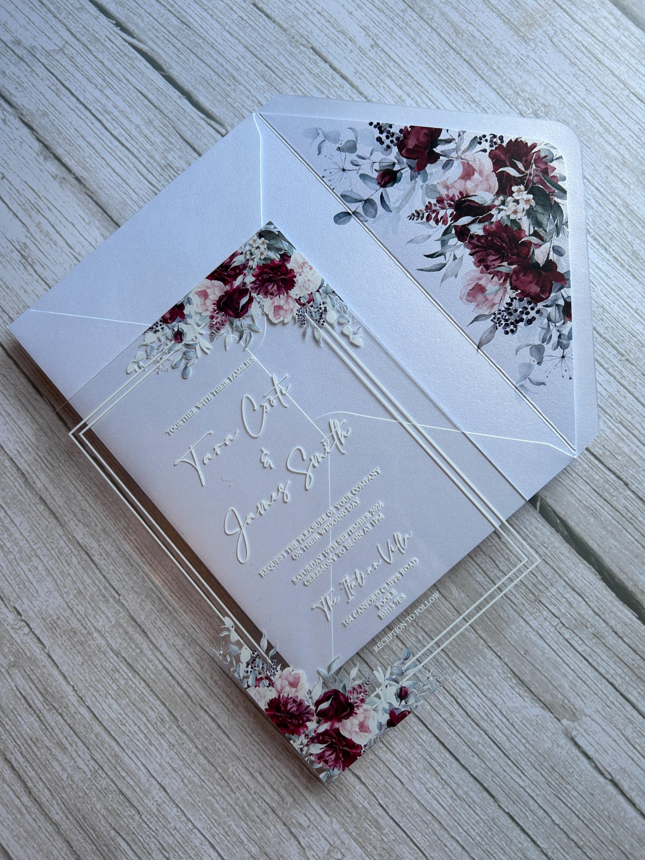 Acrylic Wedding Invitation with Wax Seal, Clear Floral Wedding Invite, Luxury Modern Wedding Stationery thumbnail 6