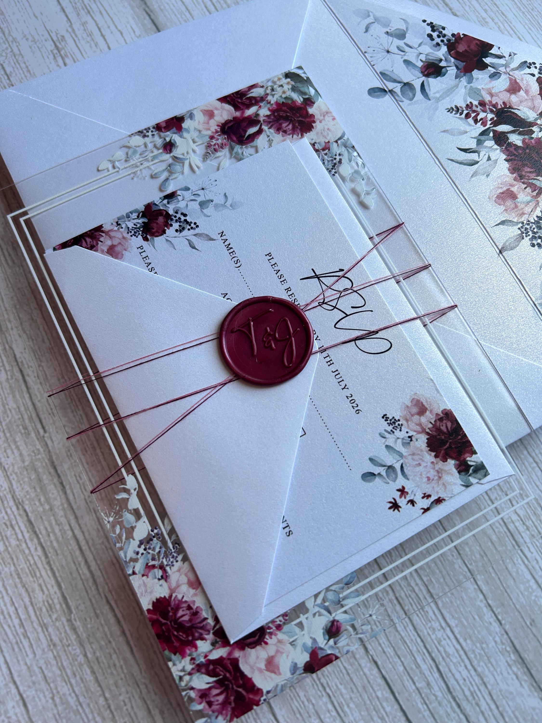 Acrylic Wedding Invitation with Wax Seal, Clear Floral Wedding Invite, Luxury Modern Wedding Stationery thumbnail 9