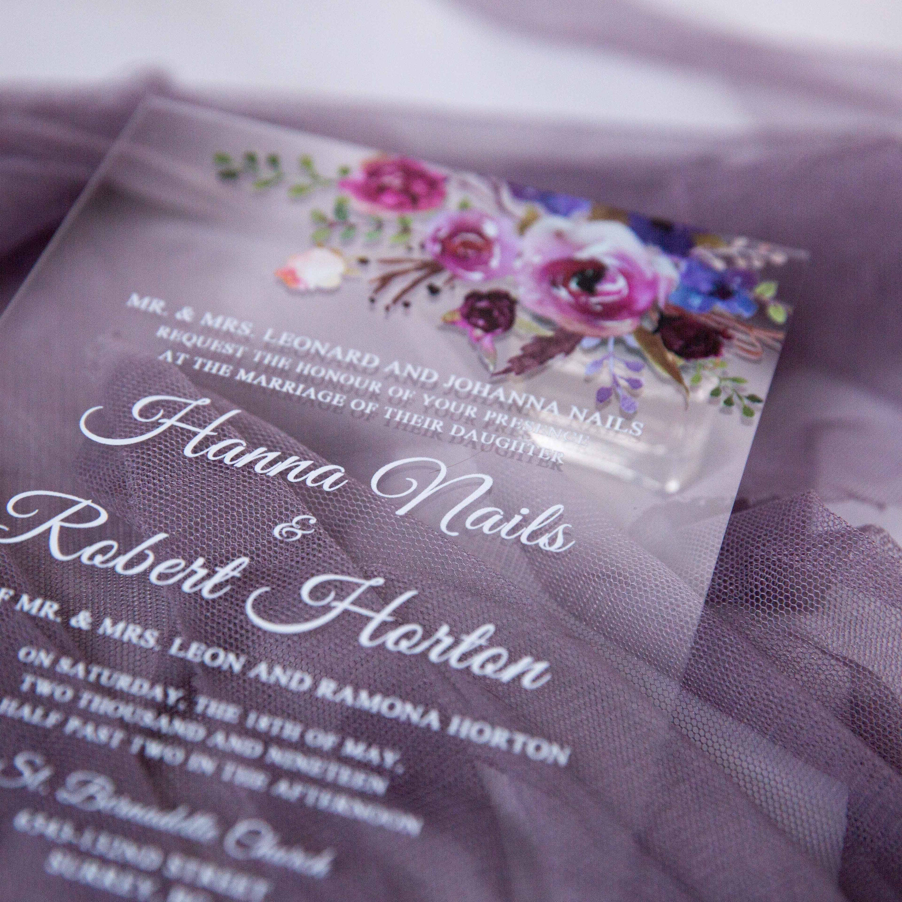 Acrylic Wedding Invitation with Pink & Purple Florals thumbnail 4