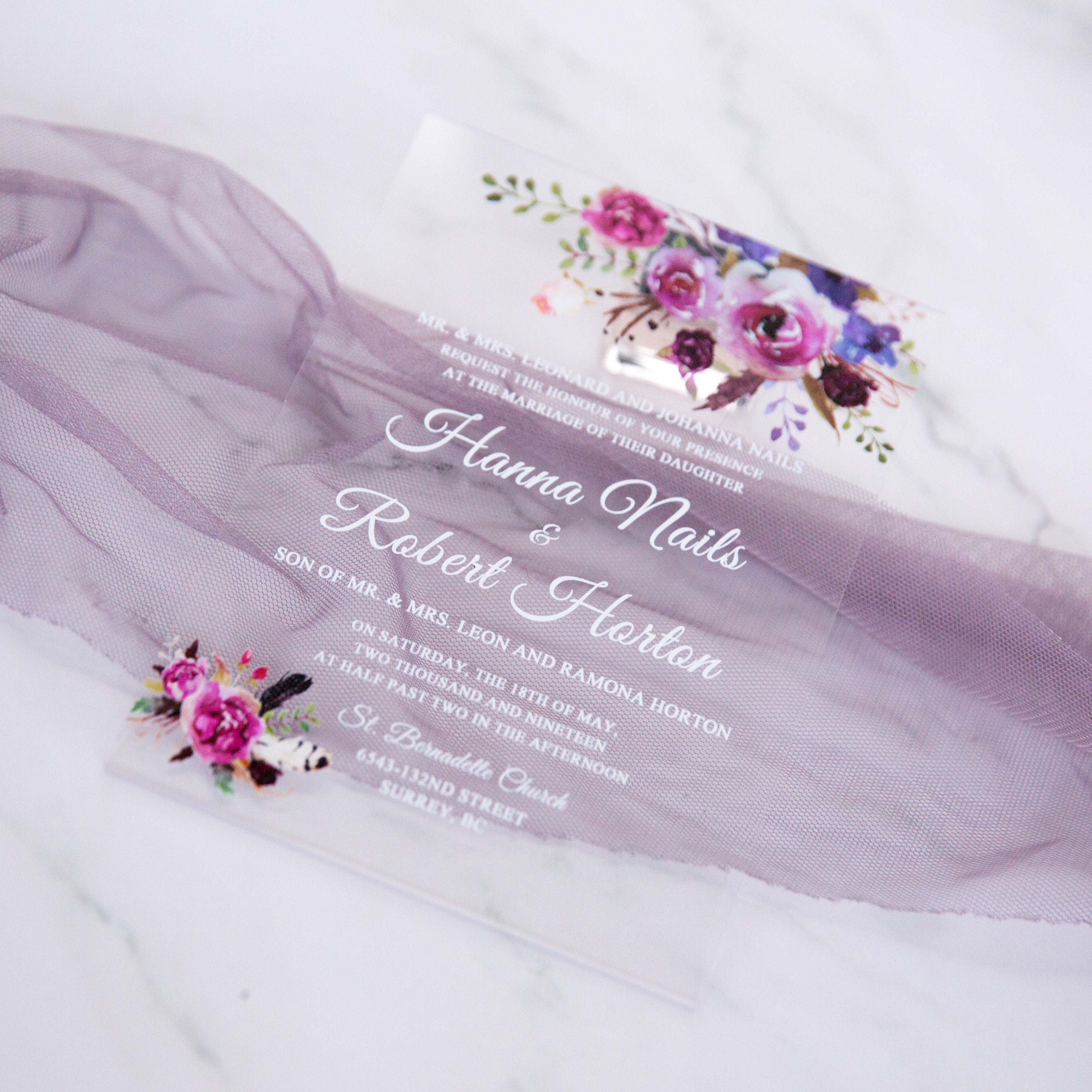 Acrylic Wedding Invitation with Pink & Purple Florals thumbnail 5