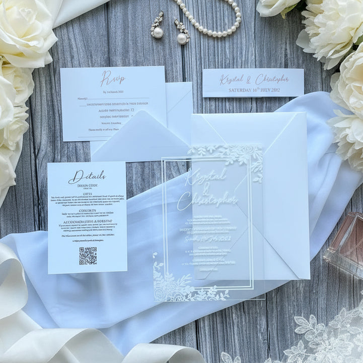 Modern Acrylic Wedding Invitation with Rose Gold Foiling Inserts & Bellyband image 1