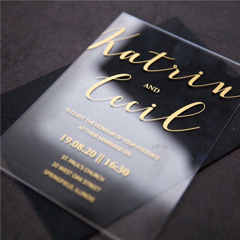 Acrylic Gold Wedding Invitation, Clear Perspex Invite thumbnail 3