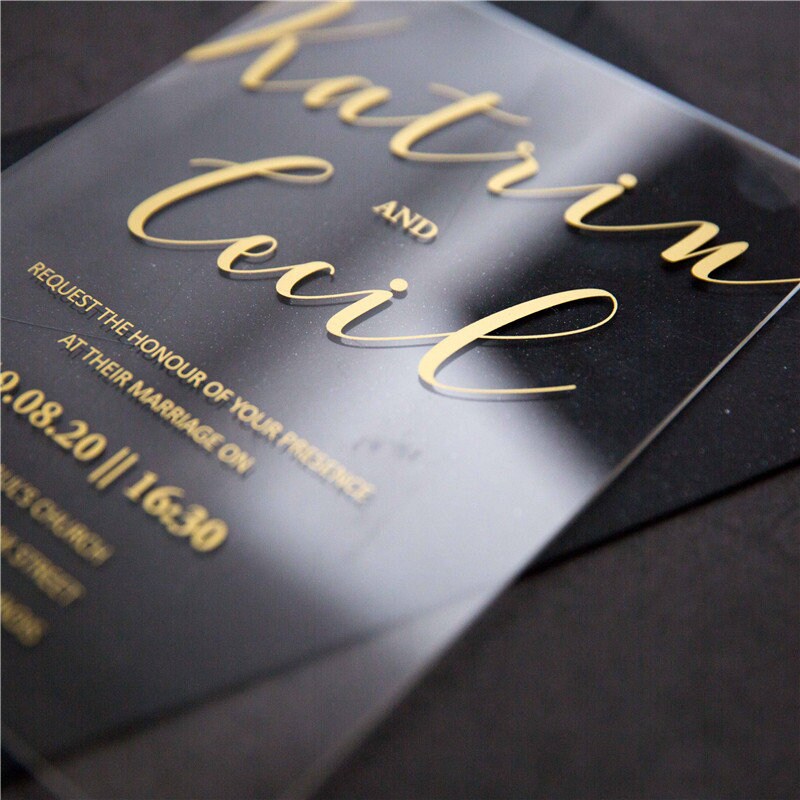 Acrylic Gold Wedding Invitation, Clear Perspex Invite thumbnail 4