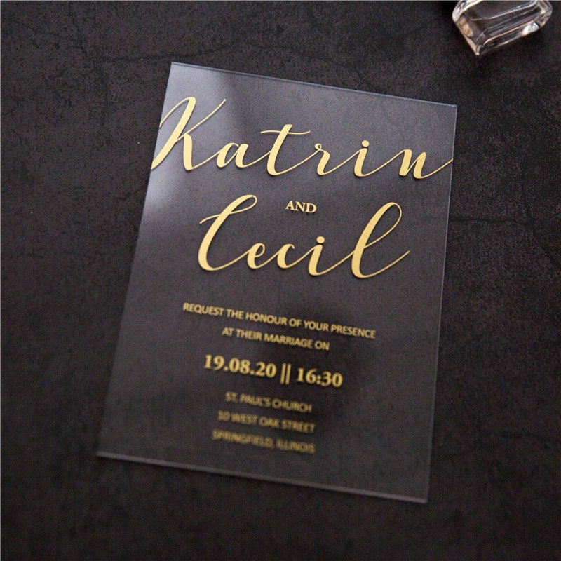 Acrylic Gold Wedding Invitation, Clear Perspex Invite thumbnail 5