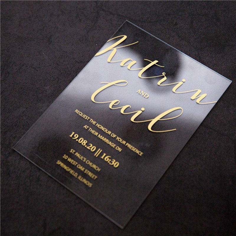 Acrylic Gold Wedding Invitation, Clear Perspex Invite thumbnail 6