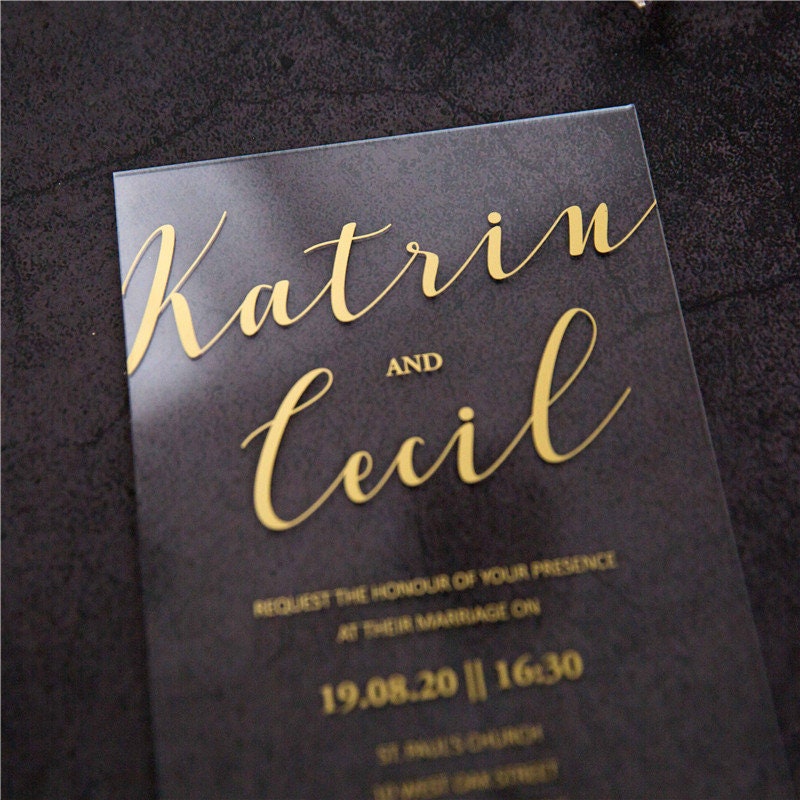 Acrylic Gold Wedding Invitation, Clear Perspex Invite thumbnail 7