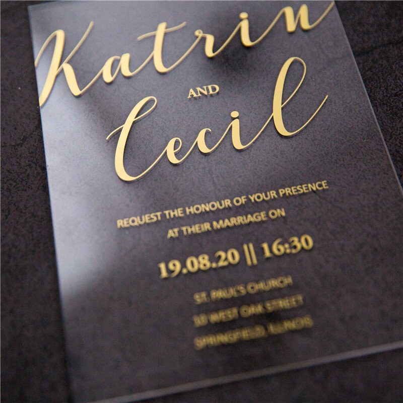 Acrylic Gold Wedding Invitation, Clear Perspex Invite thumbnail 8