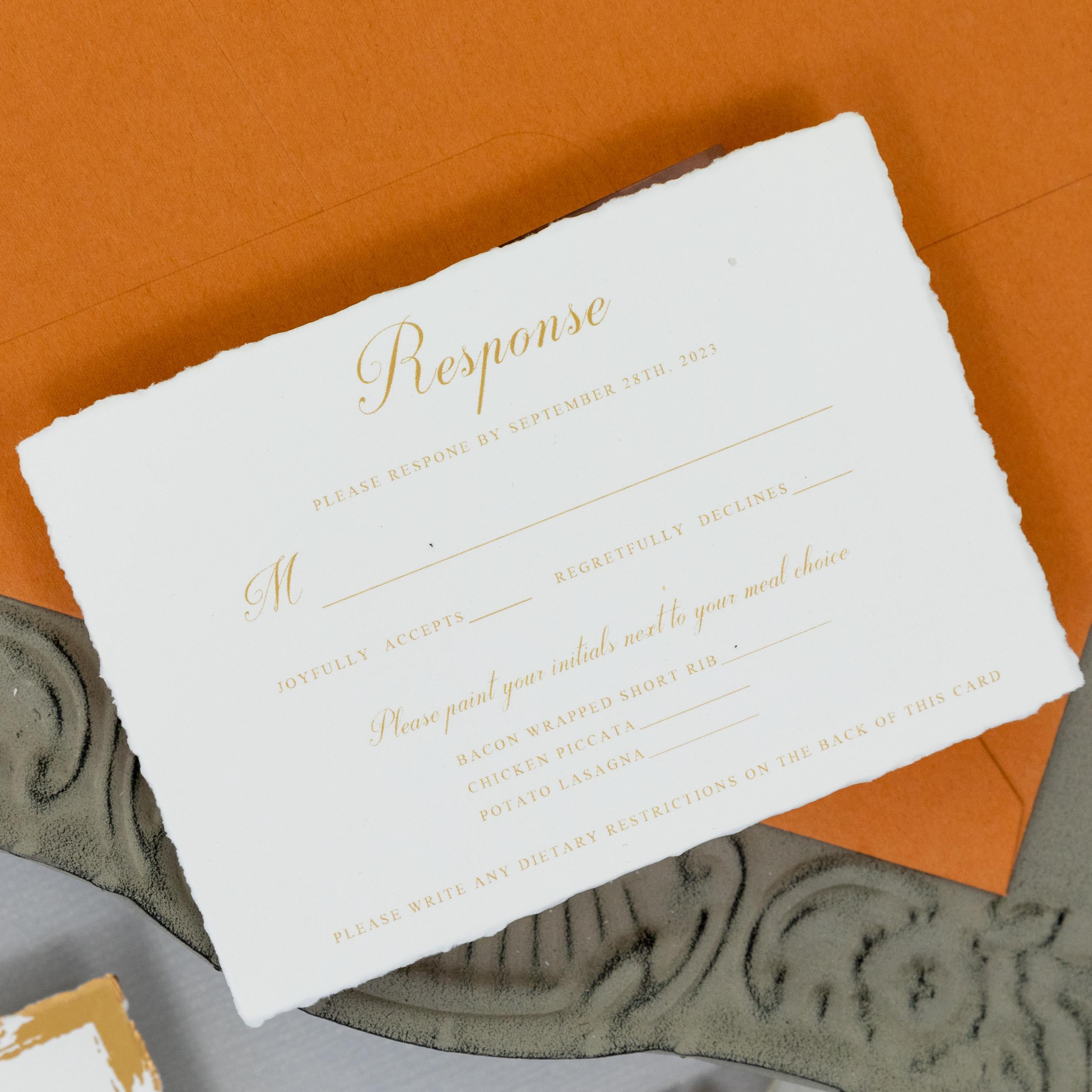 Deckle Edge Gold Foiled Wedding Invitation with RSVP matching Envelope | Modern Wedding Invite thumbnail 4