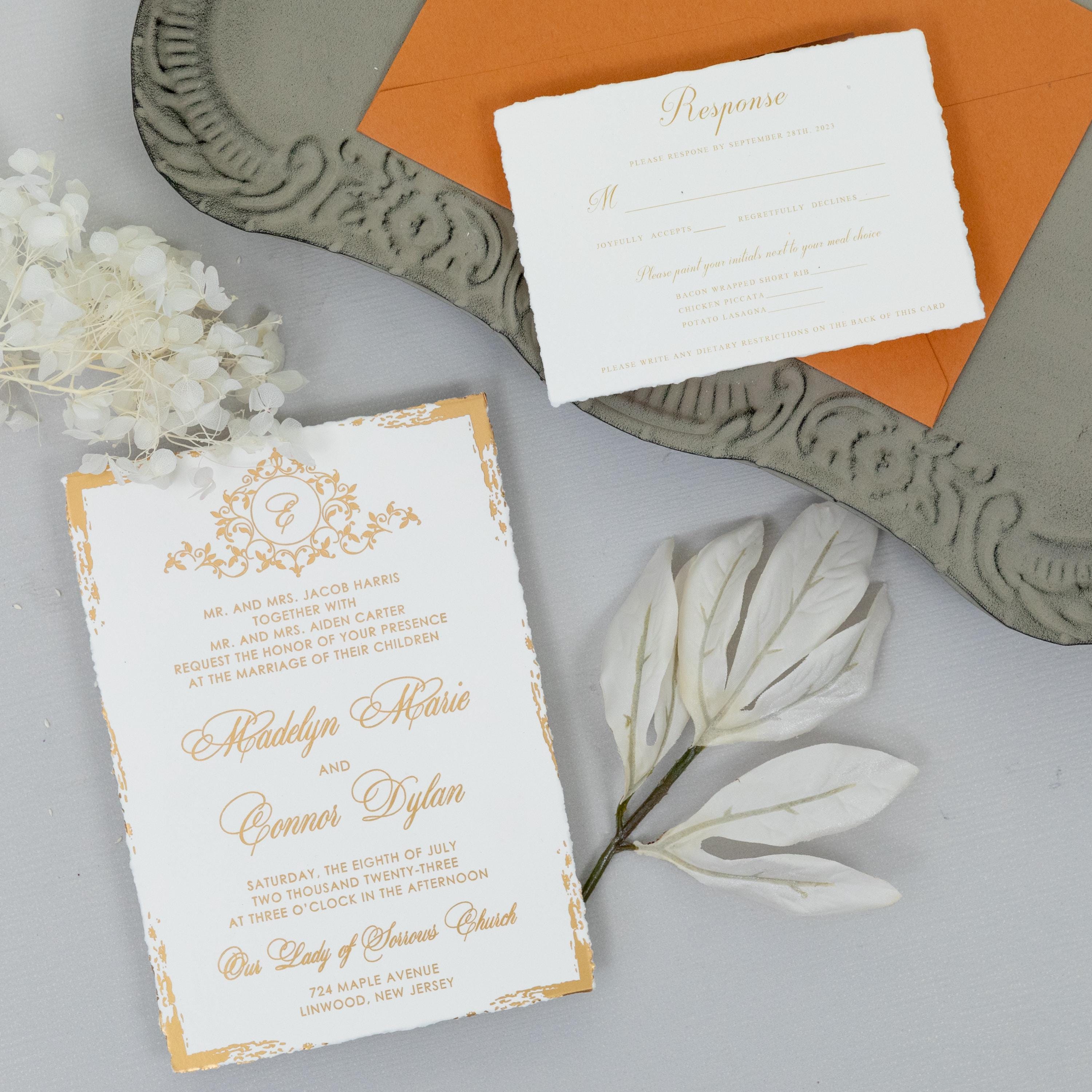 Deckle Edge Gold Foiled Wedding Invitation with RSVP matching Envelope | Modern Wedding Invite thumbnail 5