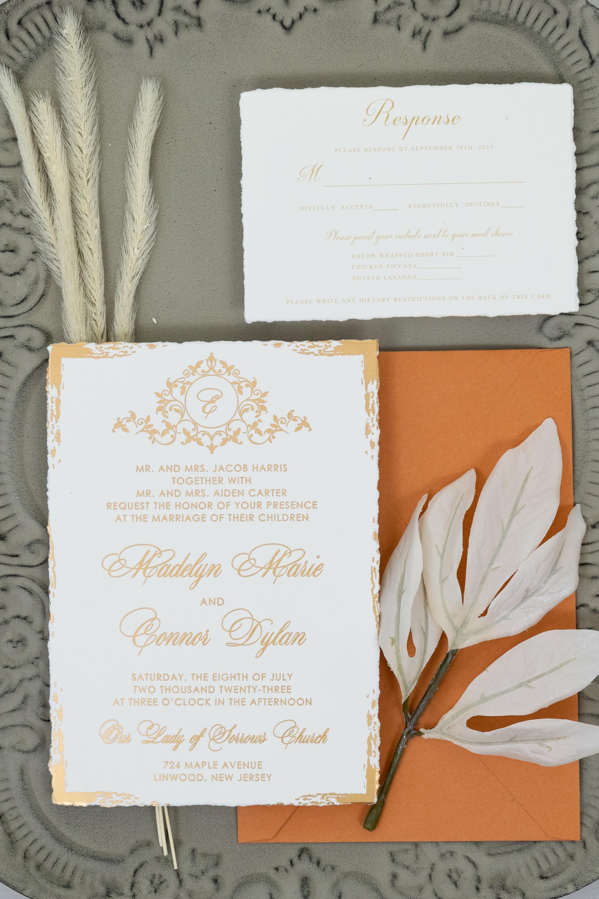 Deckle Edge Gold Foiled Wedding Invitation with RSVP matching Envelope | Modern Wedding Invite thumbnail 6