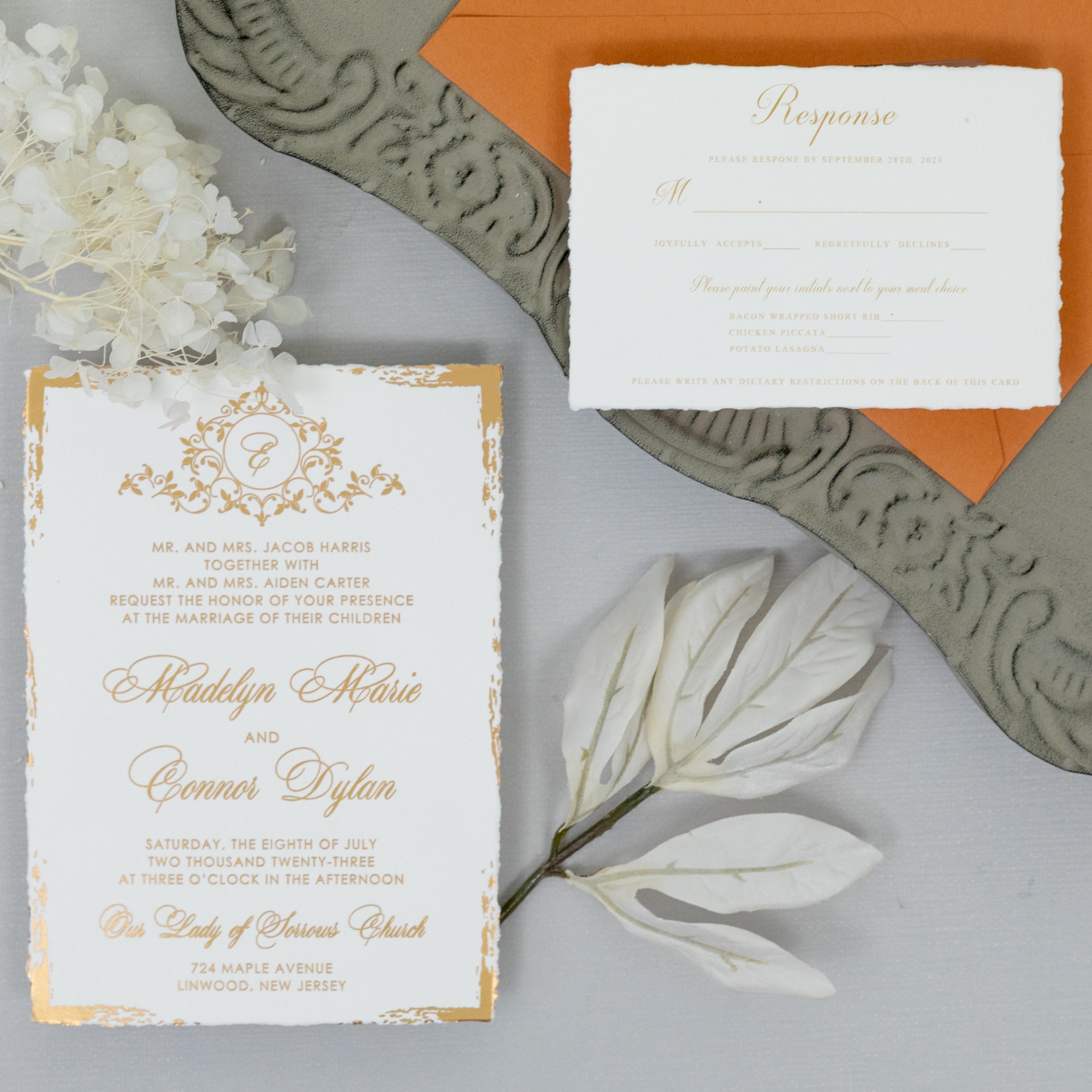 Deckle Edge Gold Foiled Wedding Invitation with RSVP matching Envelope | Modern Wedding Invite thumbnail 7