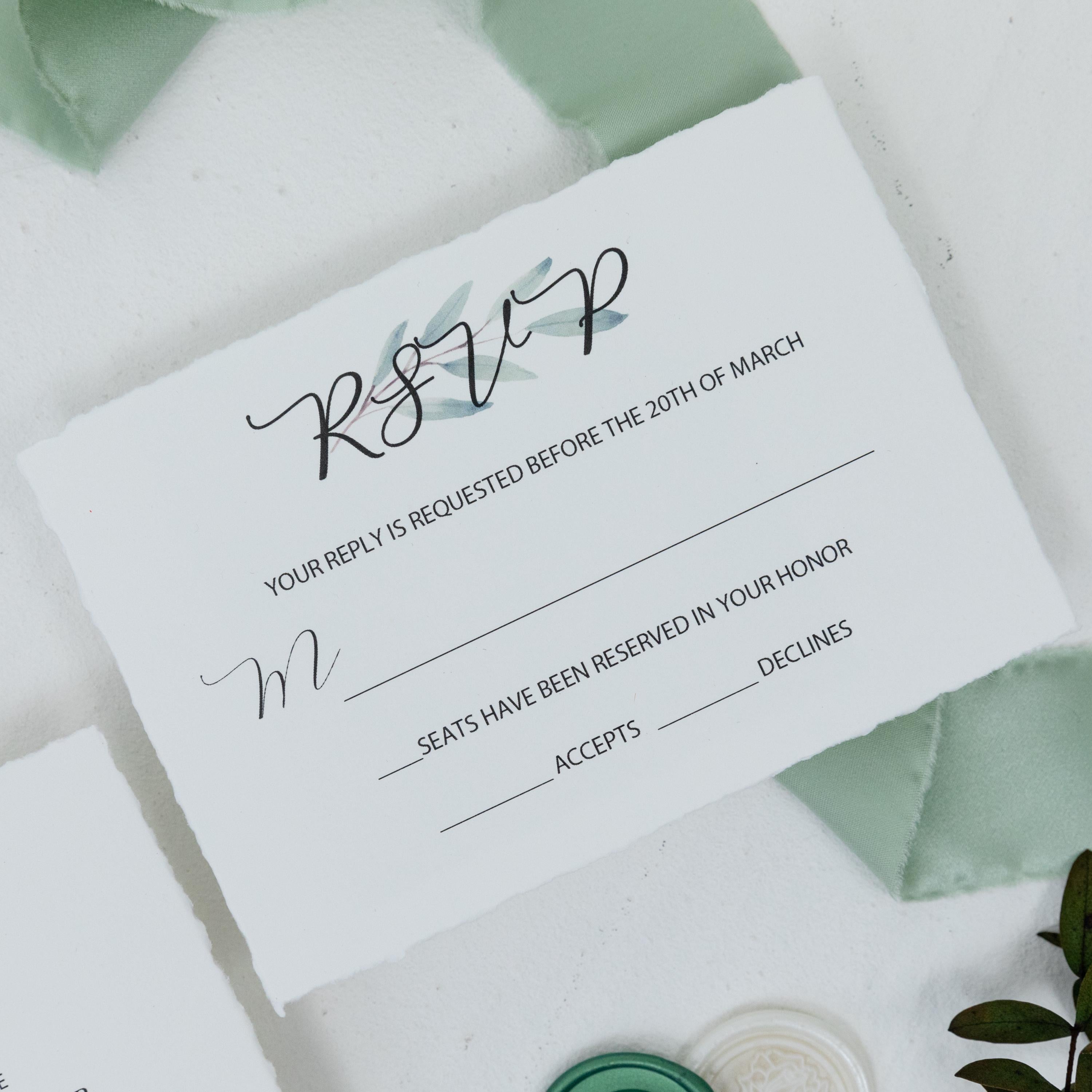 Deckle Edge Green Wedding Invitation and RSVP with Wax Seal | Botanical Wedding Invite thumbnail 4