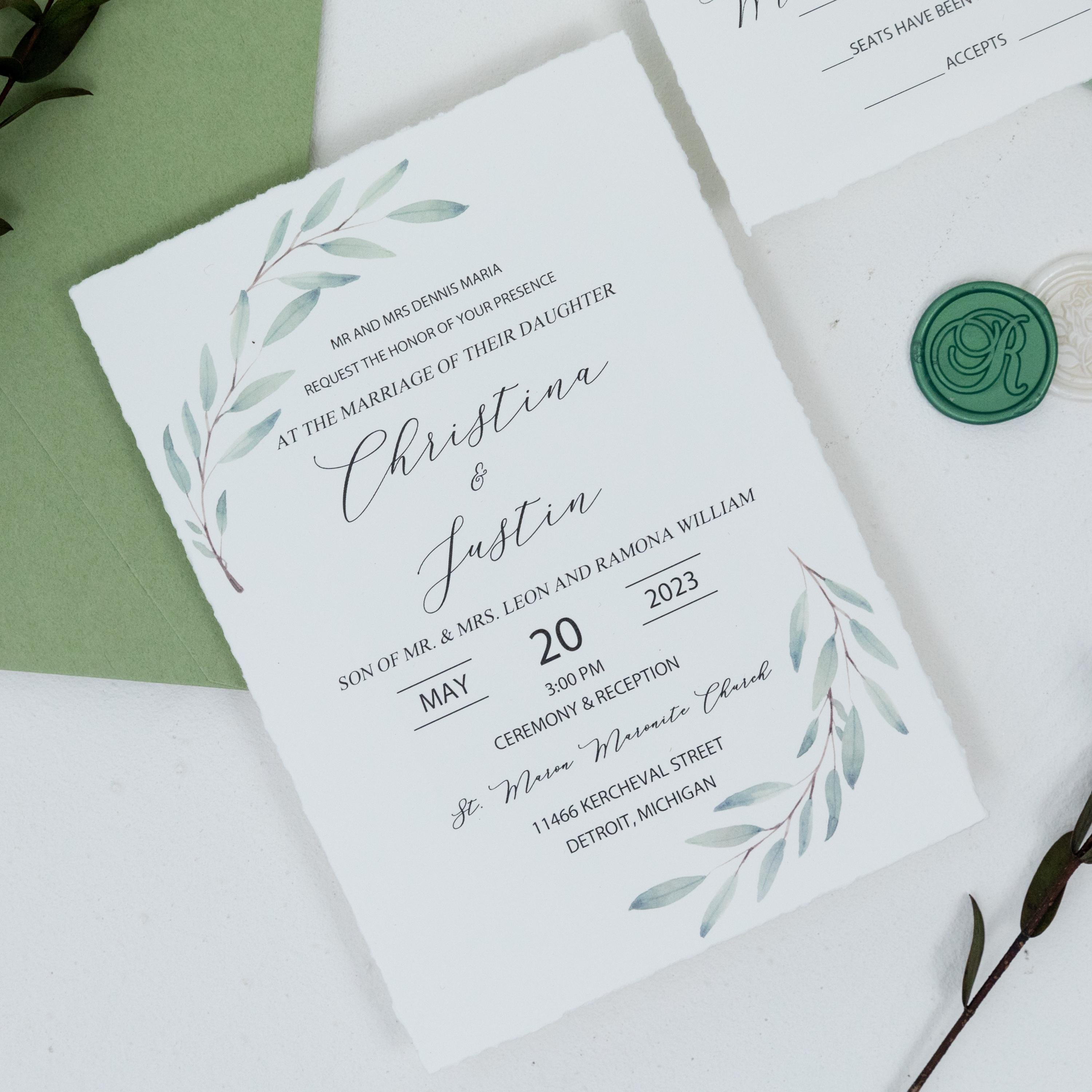 Deckle Edge Green Wedding Invitation and RSVP with Wax Seal | Botanical Wedding Invite thumbnail 6